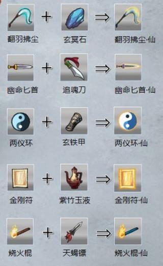 九重试炼法宝图鉴+武器合成表